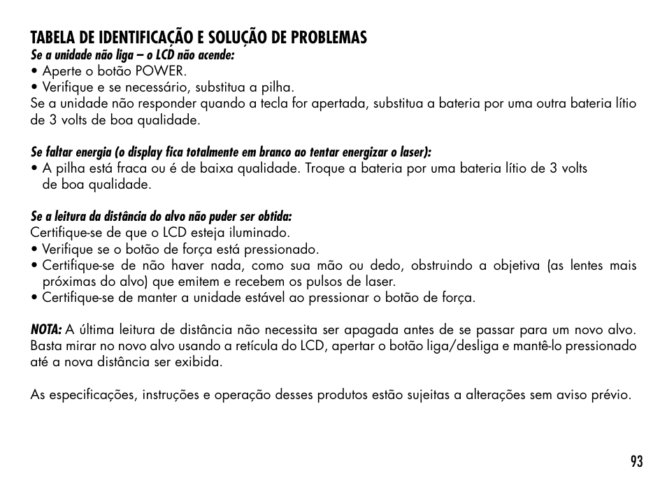 Tabela de identificação e solução de problemas | Bushnell TOURV2 201929 User Manual | Page 93 / 96