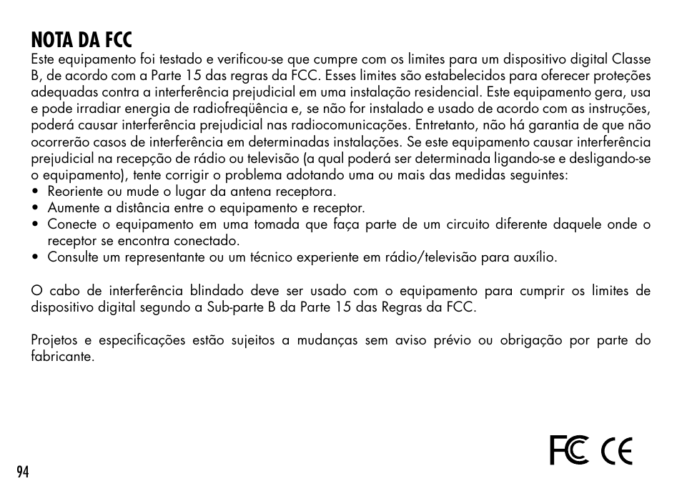 Nota da fcc | Bushnell TOURV2 201929 User Manual | Page 94 / 96