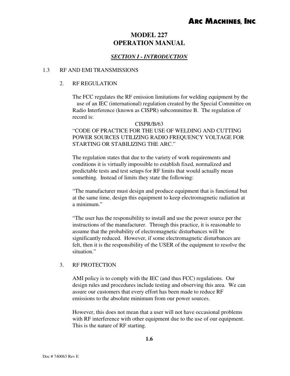 Arc Machines 227 User Manual | Page 12 / 86