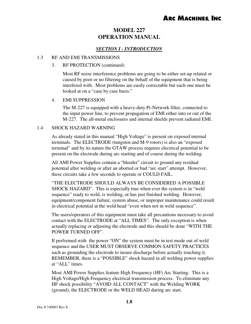Model 227 operation manual | Arc Machines 227 User Manual | Page 14 / 86