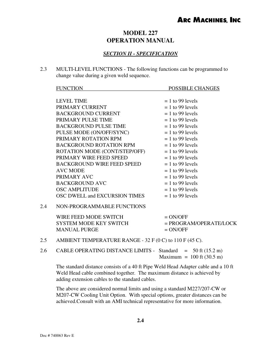 Model 227 operation manual | Arc Machines 227 User Manual | Page 18 / 86