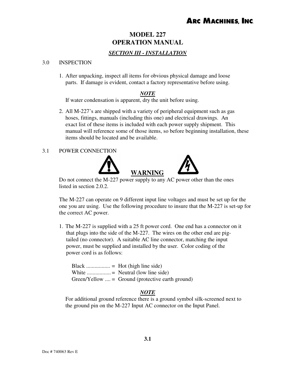 Arc Machines 227 User Manual | Page 19 / 86