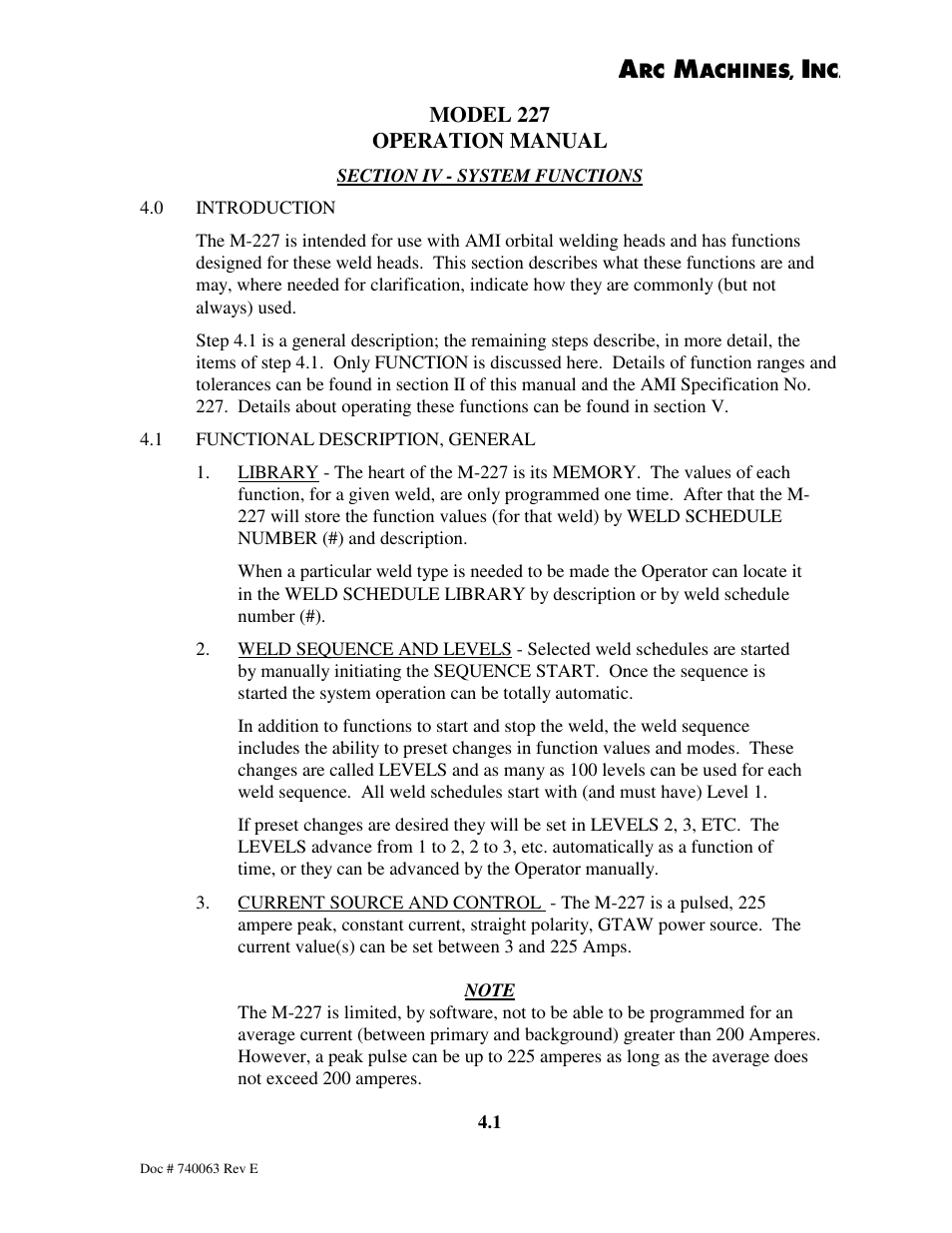 Model 227 operation manual | Arc Machines 227 User Manual | Page 27 / 86