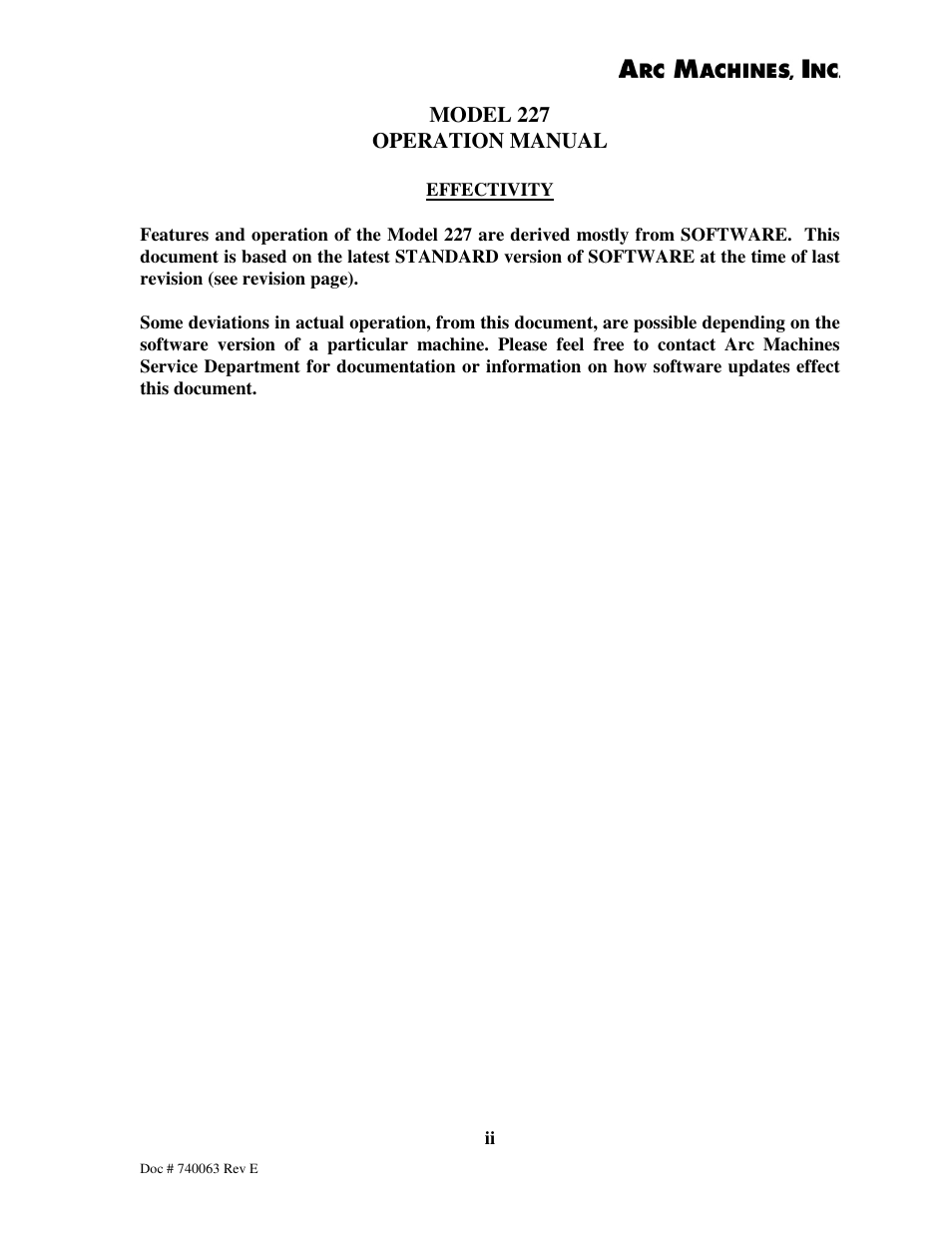 Arc Machines 227 User Manual | Page 3 / 86