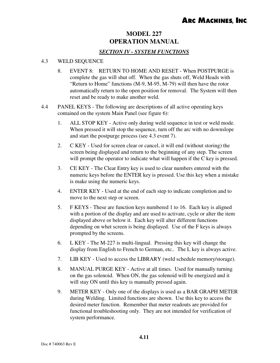 Model 227 operation manual | Arc Machines 227 User Manual | Page 37 / 86