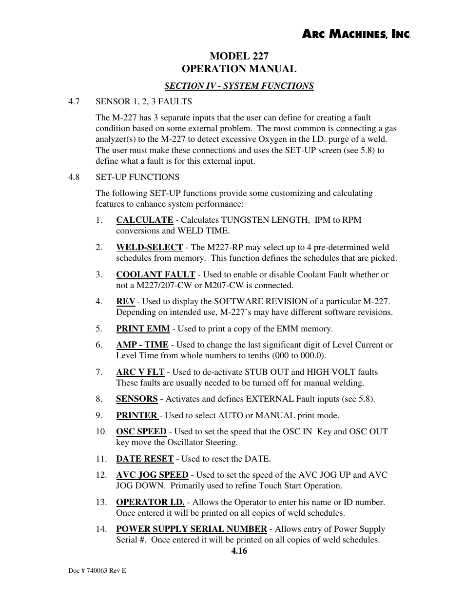 Model 227 operation manual | Arc Machines 227 User Manual | Page 42 / 86