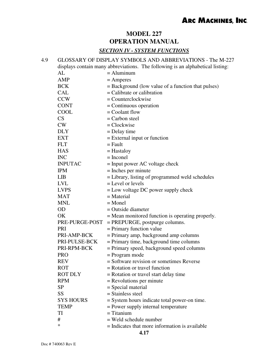 Arc Machines 227 User Manual | Page 43 / 86