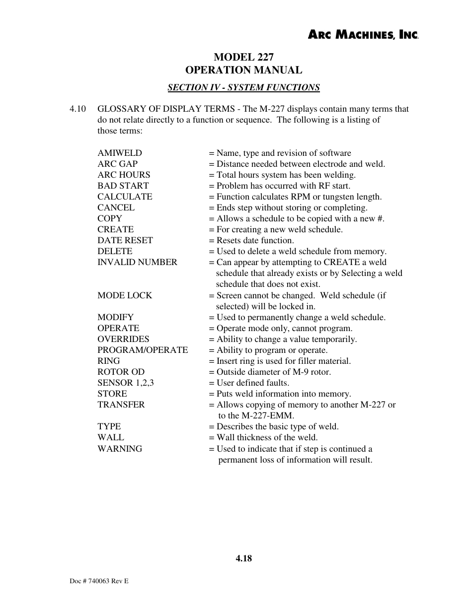 Arc Machines 227 User Manual | Page 44 / 86