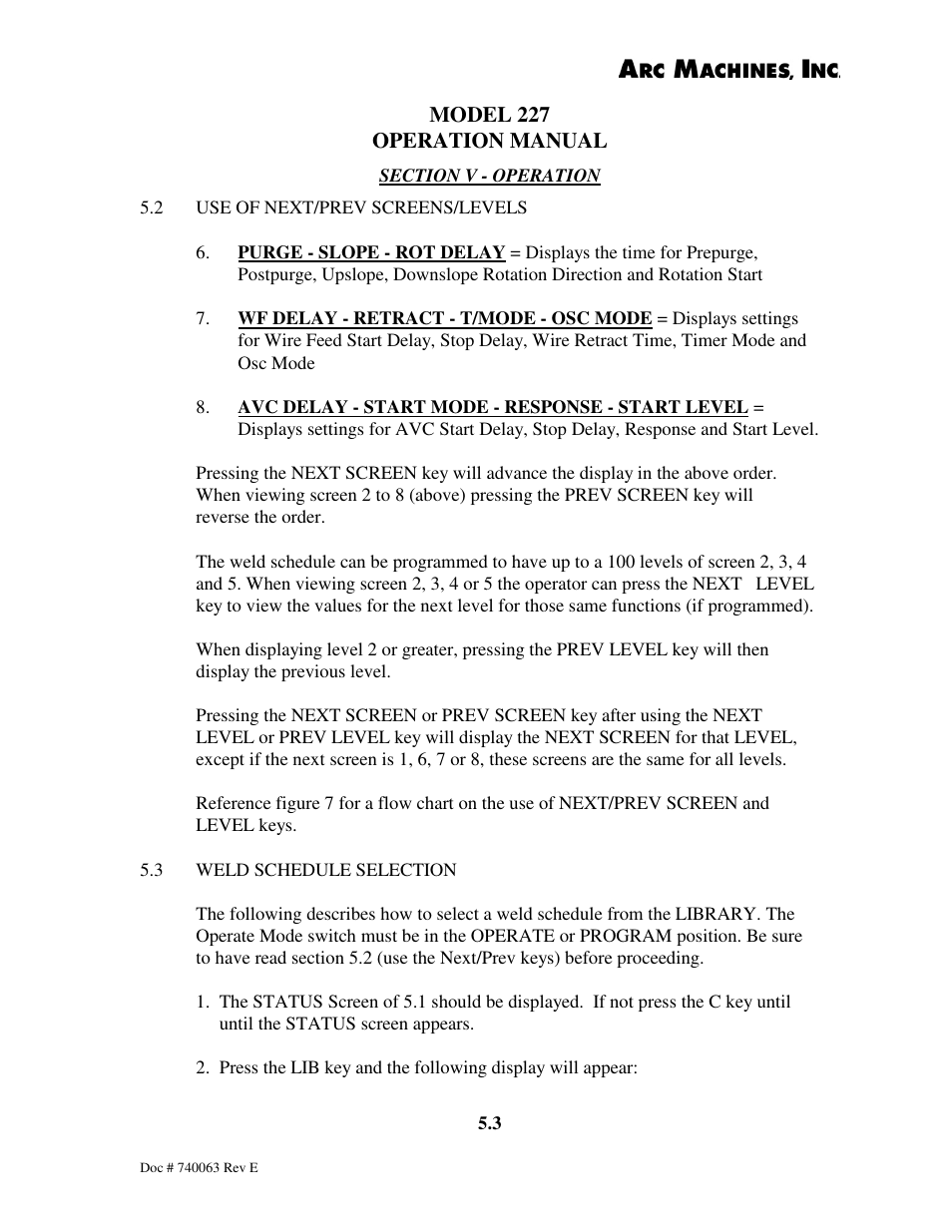 Arc Machines 227 User Manual | Page 47 / 86