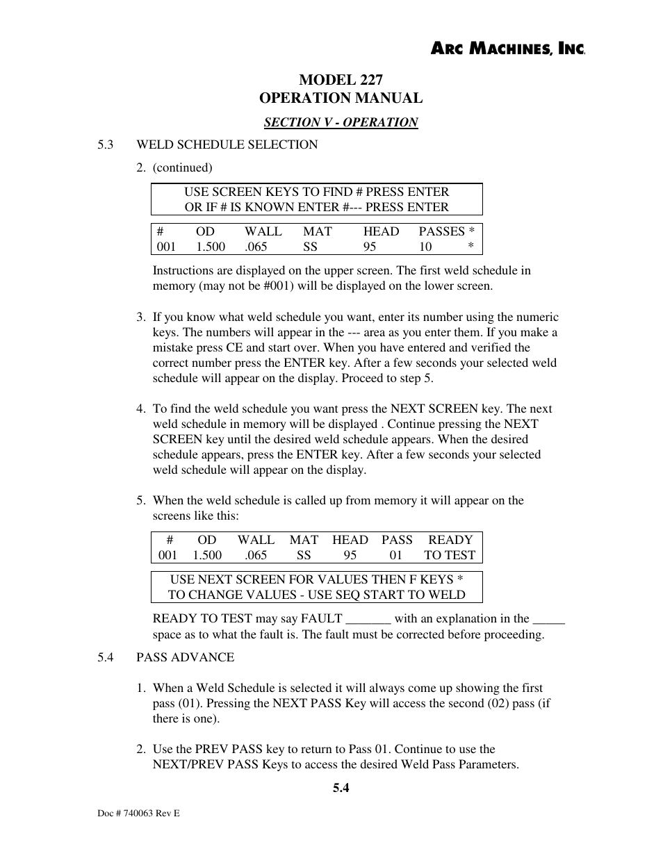 Model 227 operation manual | Arc Machines 227 User Manual | Page 48 / 86