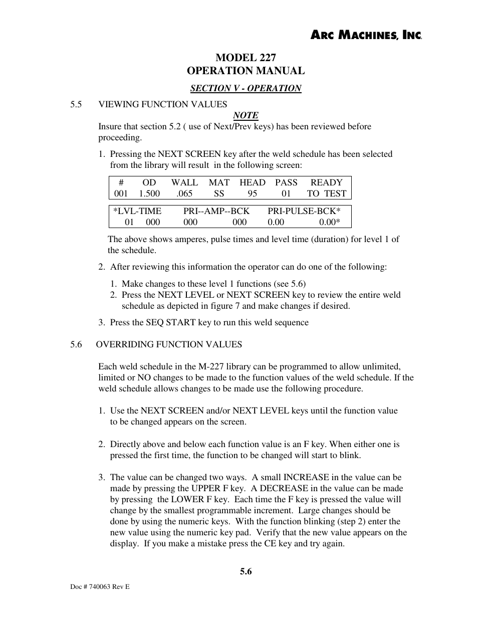 Model 227 operation manual | Arc Machines 227 User Manual | Page 50 / 86