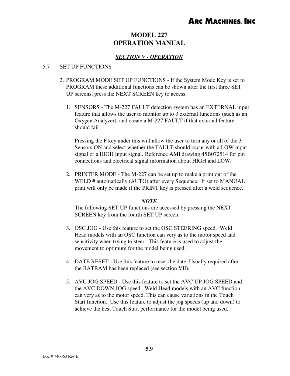 Arc Machines 227 User Manual | Page 53 / 86