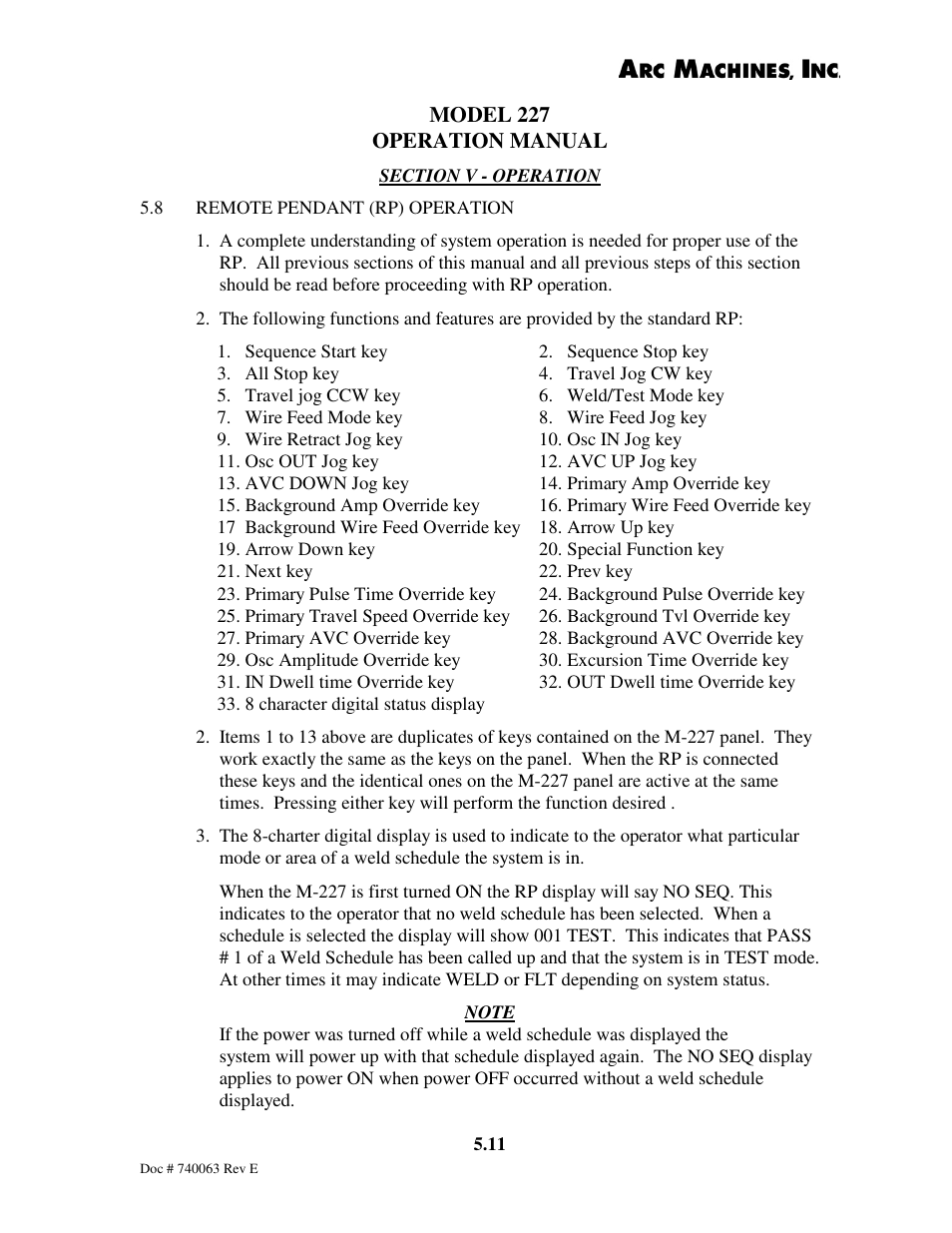 Model 227 operation manual | Arc Machines 227 User Manual | Page 55 / 86