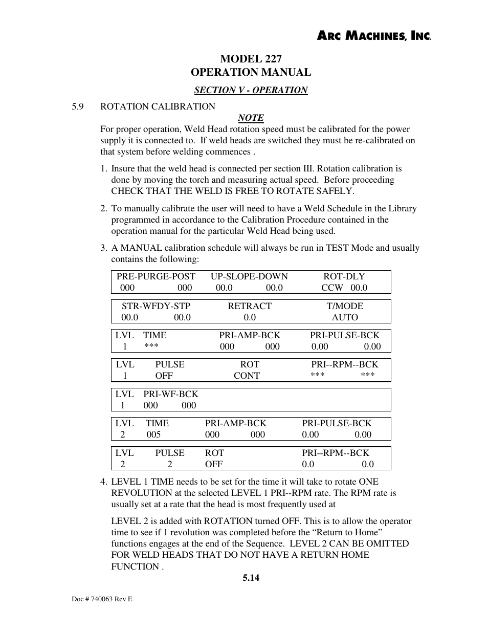 Model 227 operation manual | Arc Machines 227 User Manual | Page 58 / 86