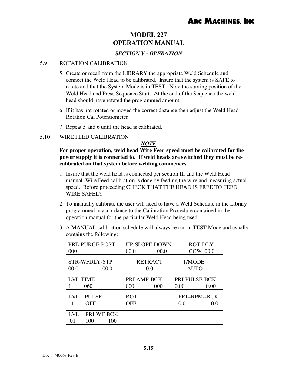 Model 227 operation manual | Arc Machines 227 User Manual | Page 59 / 86