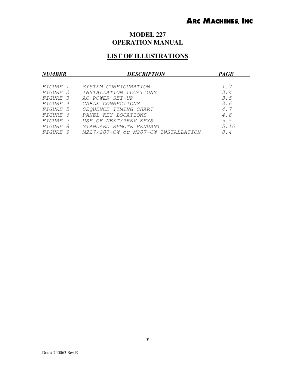 Arc Machines 227 User Manual | Page 6 / 86