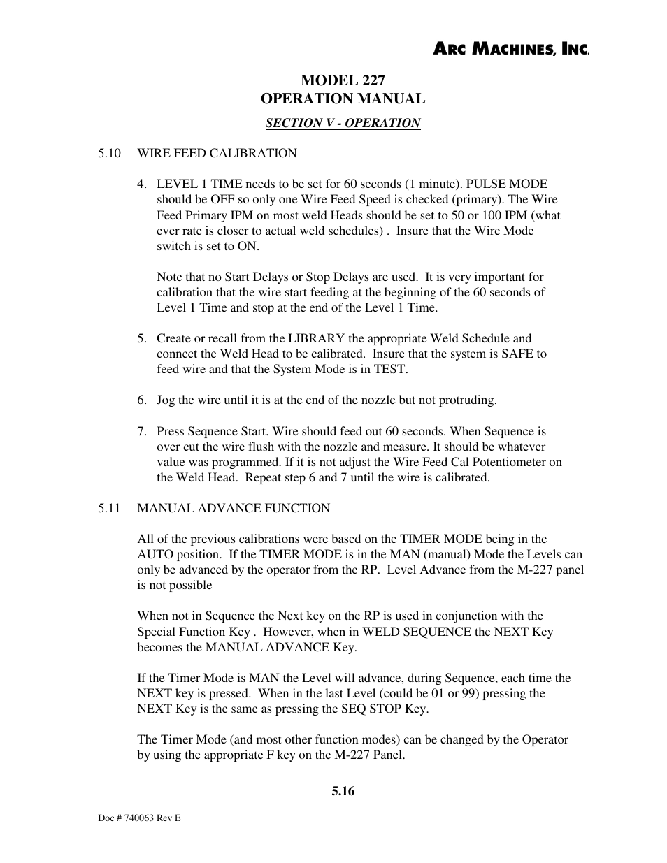Arc Machines 227 User Manual | Page 60 / 86