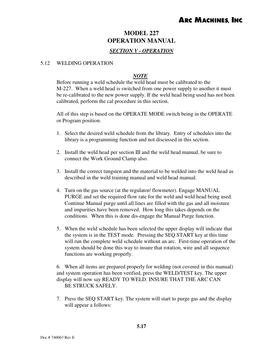 Arc Machines 227 User Manual | Page 61 / 86