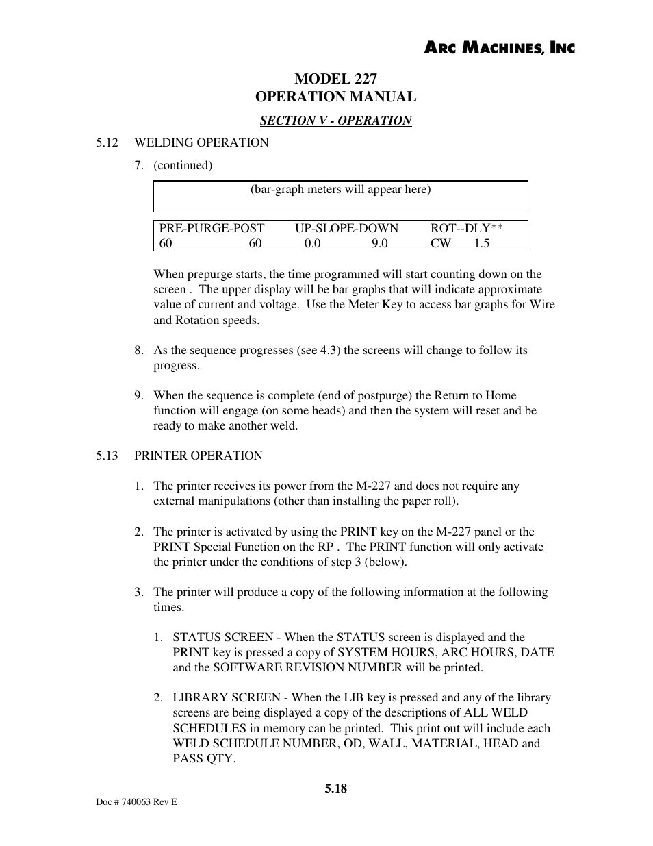 Arc Machines 227 User Manual | Page 62 / 86