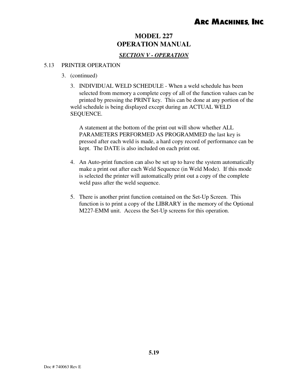 Model 227 operation manual | Arc Machines 227 User Manual | Page 63 / 86