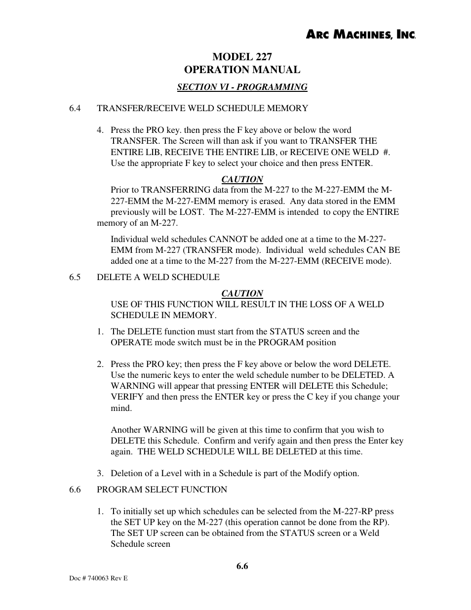 Model 227 operation manual | Arc Machines 227 User Manual | Page 69 / 86