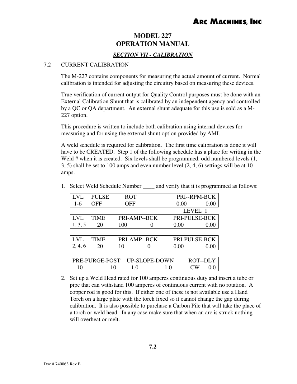 Model 227 operation manual | Arc Machines 227 User Manual | Page 72 / 86