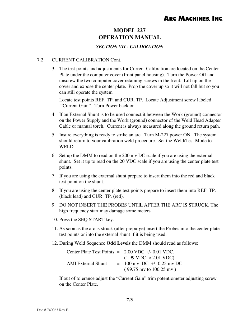 Model 227 operation manual | Arc Machines 227 User Manual | Page 73 / 86