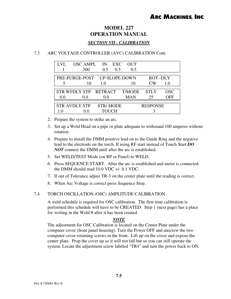 Model 227 operation manual | Arc Machines 227 User Manual | Page 75 / 86