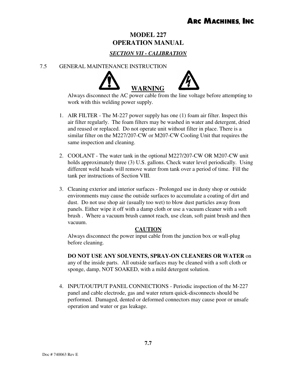 Arc Machines 227 User Manual | Page 77 / 86