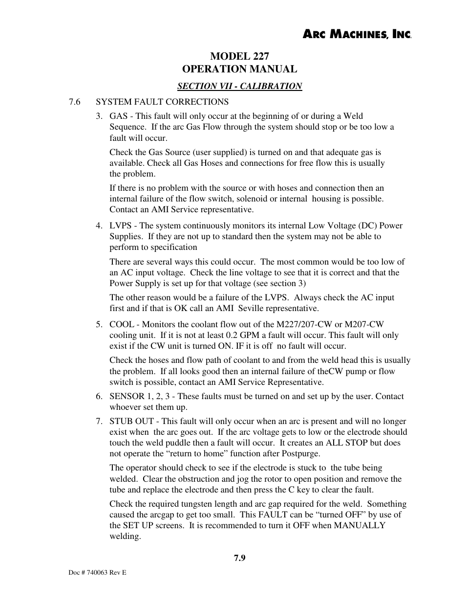 Model 227 operation manual | Arc Machines 227 User Manual | Page 79 / 86