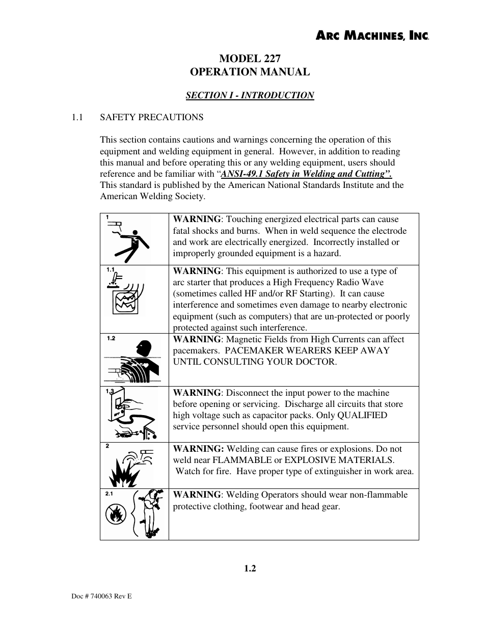 Arc Machines 227 User Manual | Page 8 / 86