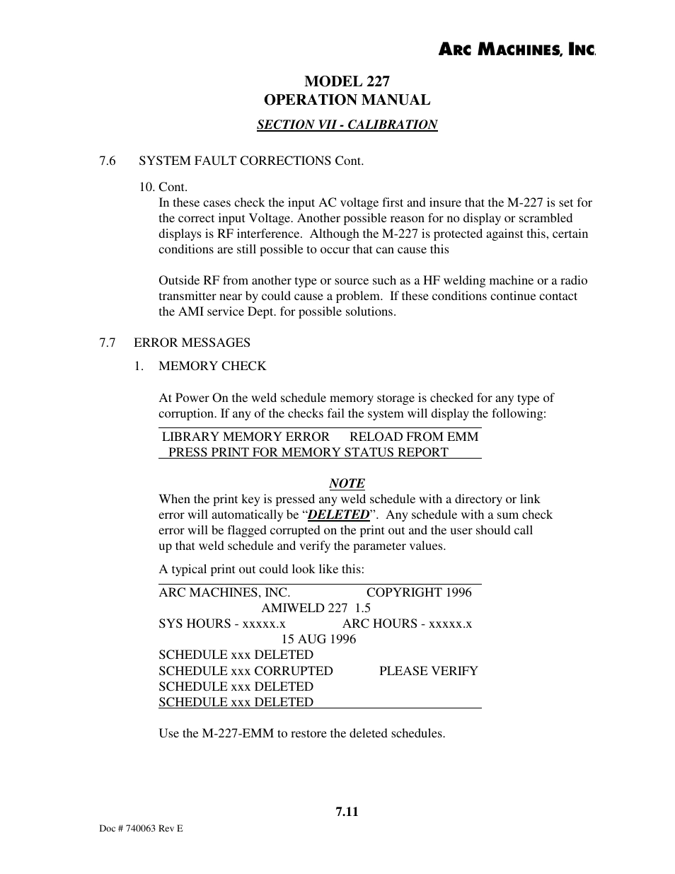 Model 227 operation manual | Arc Machines 227 User Manual | Page 81 / 86