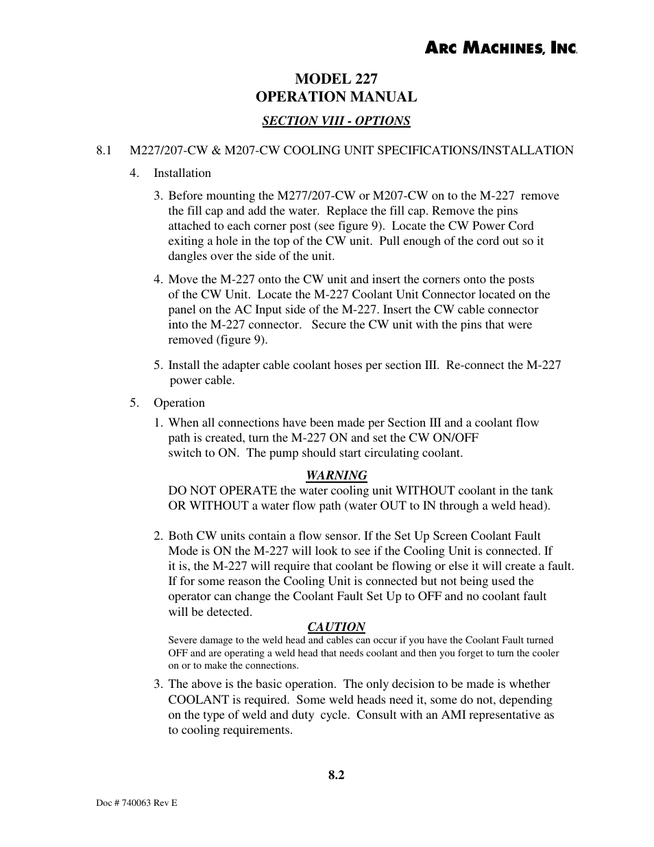 Model 227 operation manual | Arc Machines 227 User Manual | Page 84 / 86