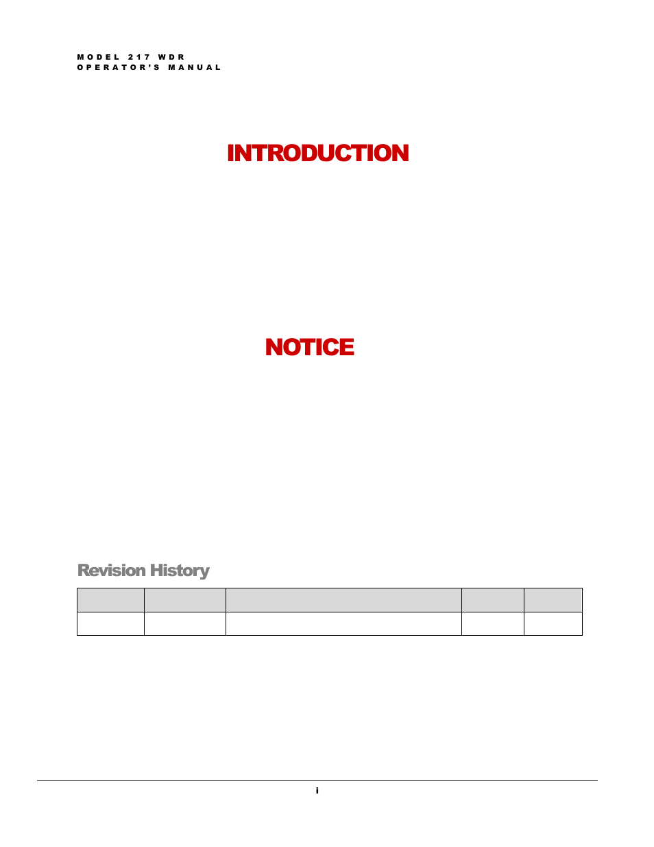 Introduction, Notice, Revision history | Arc Machines 217 WDR User Manual | Page 2 / 51
