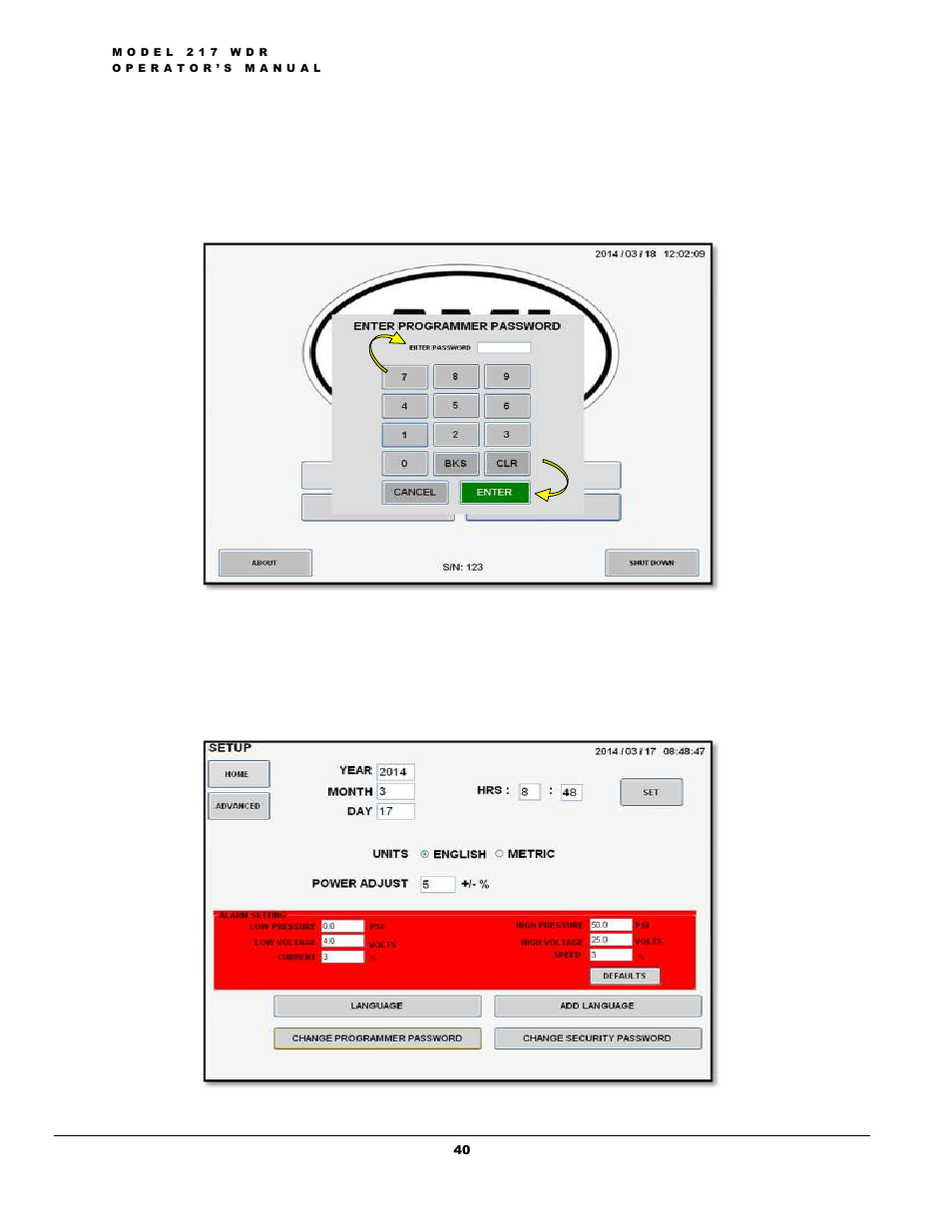 Alarms and faults | Arc Machines 217 WDR User Manual | Page 44 / 51