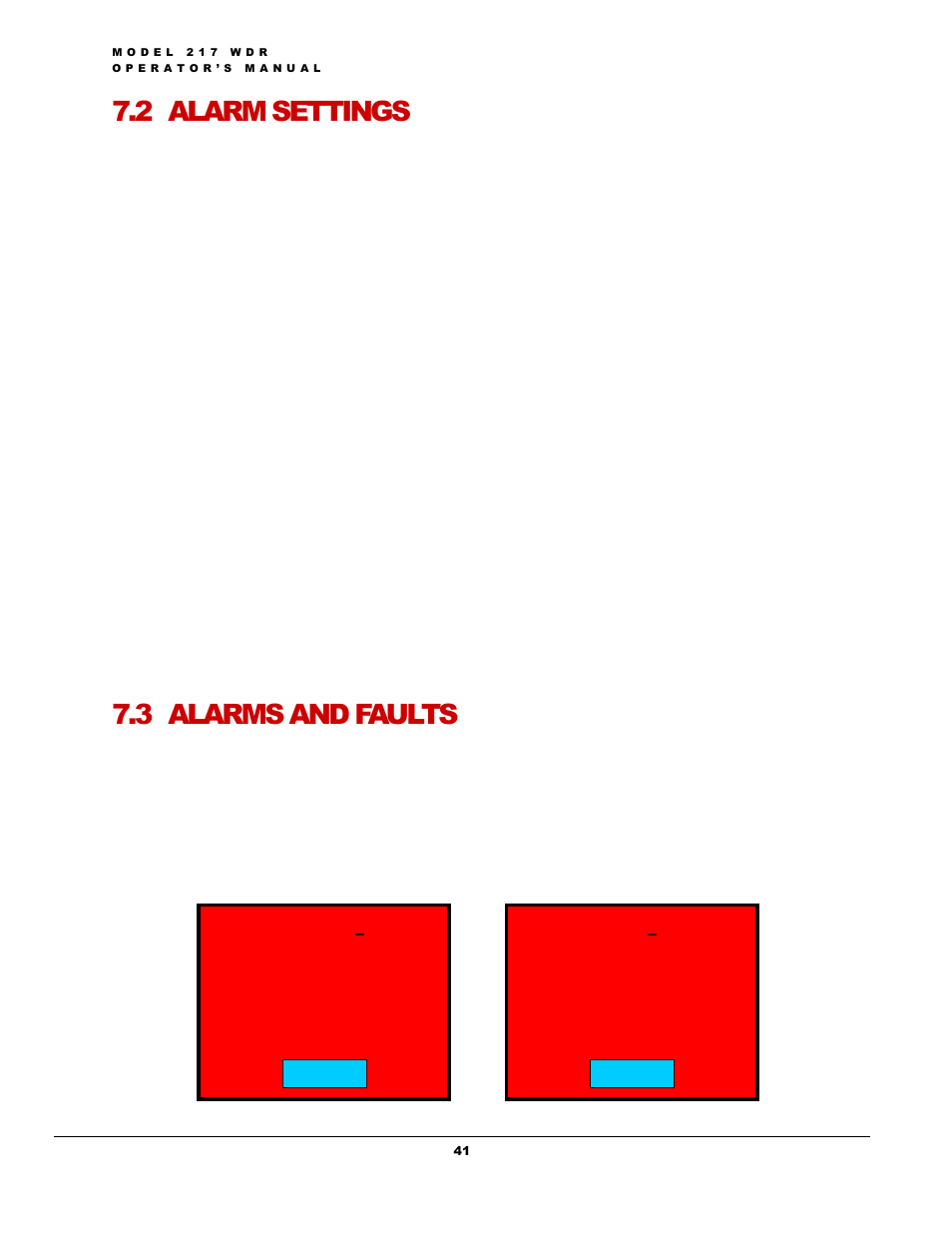 2 alarm settings, 3 alarms and faults | Arc Machines 217 WDR User Manual | Page 45 / 51