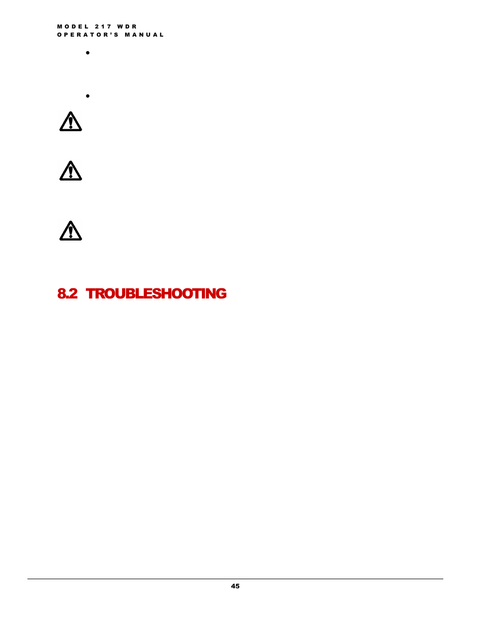 2 troubleshooting | Arc Machines 217 WDR User Manual | Page 49 / 51