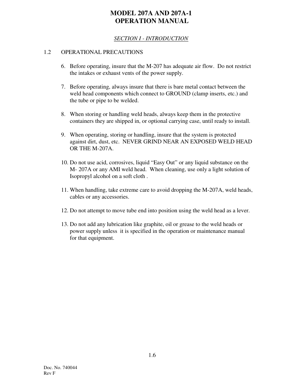 Arc Machines 207 User Manual | Page 11 / 77