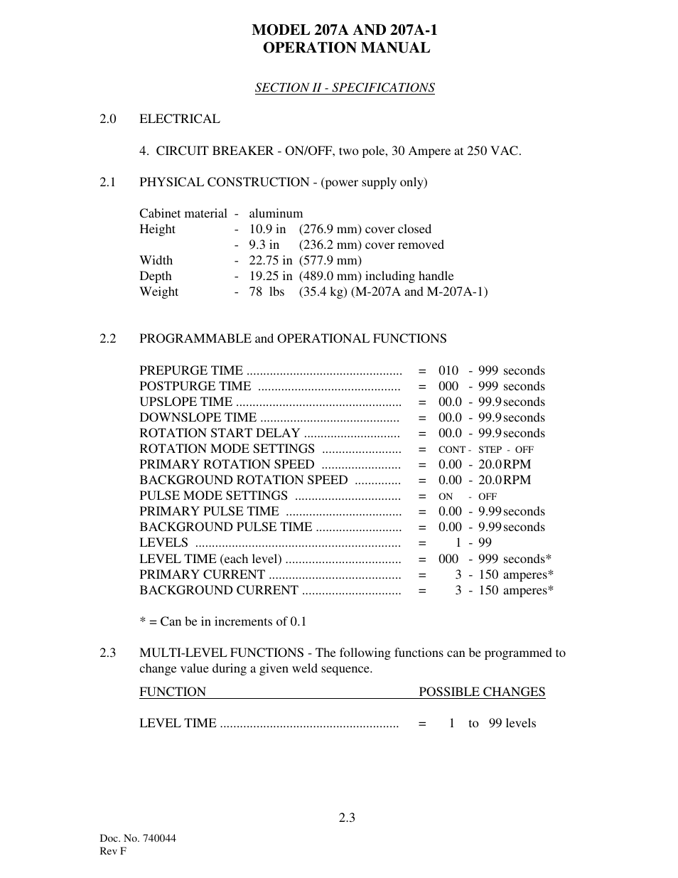 Arc Machines 207 User Manual | Page 15 / 77