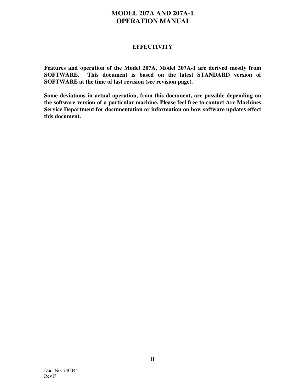 Arc Machines 207 User Manual | Page 3 / 77