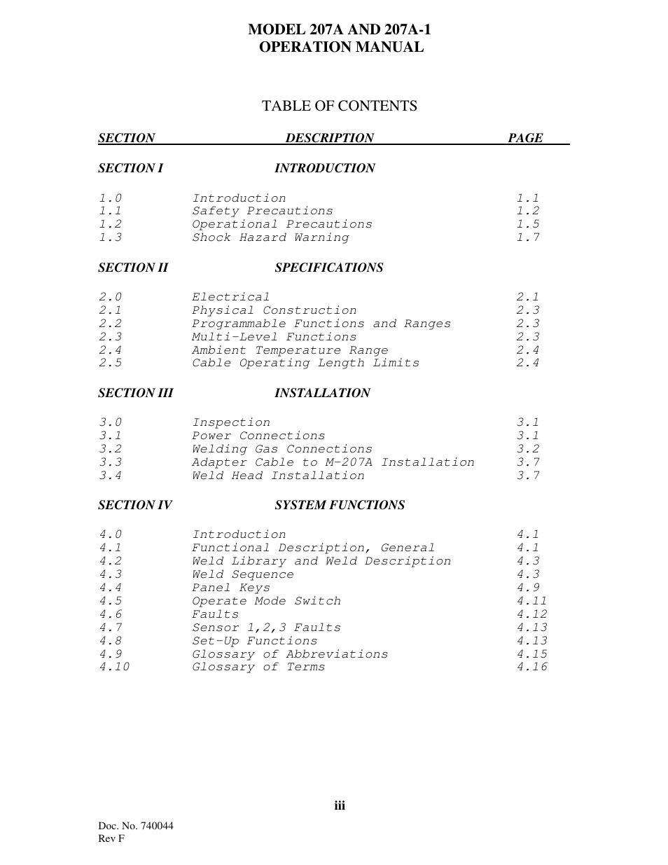 Arc Machines 207 User Manual | Page 4 / 77