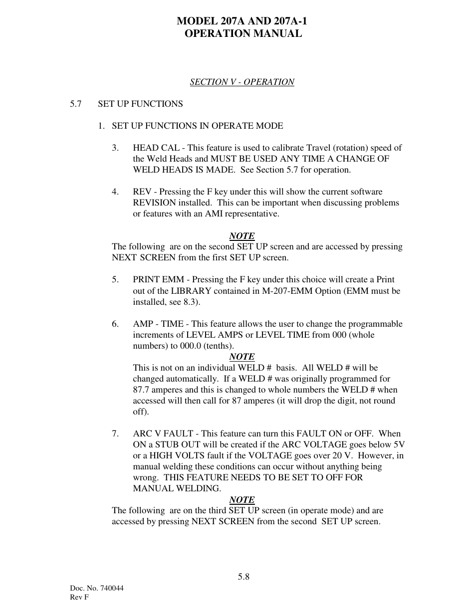 Arc Machines 207 User Manual | Page 43 / 77