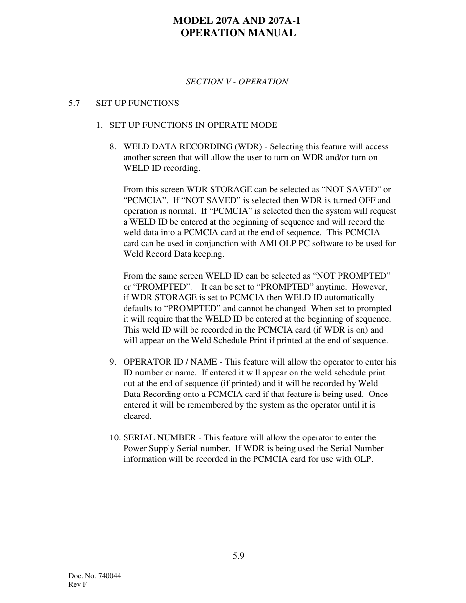 Arc Machines 207 User Manual | Page 44 / 77