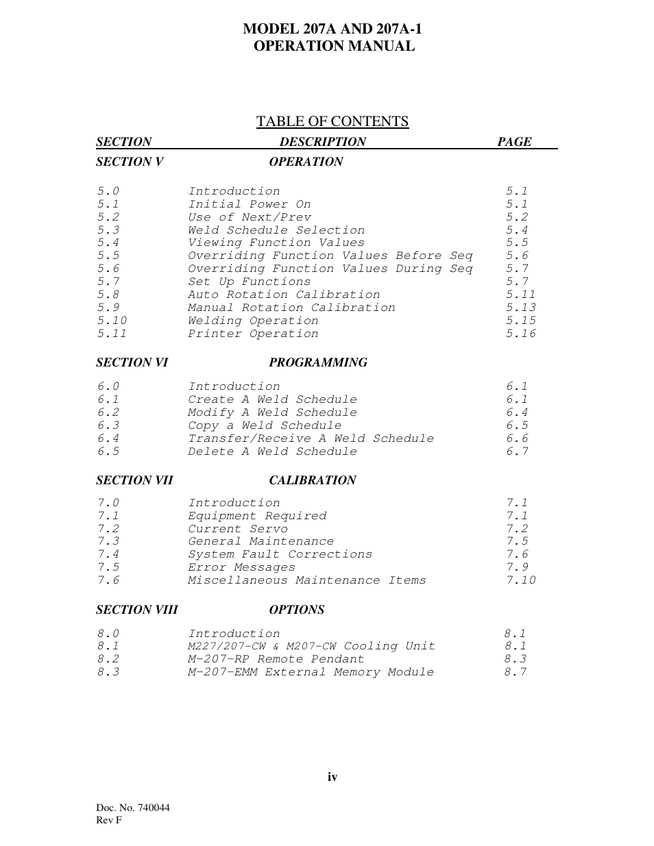 Arc Machines 207 User Manual | Page 5 / 77