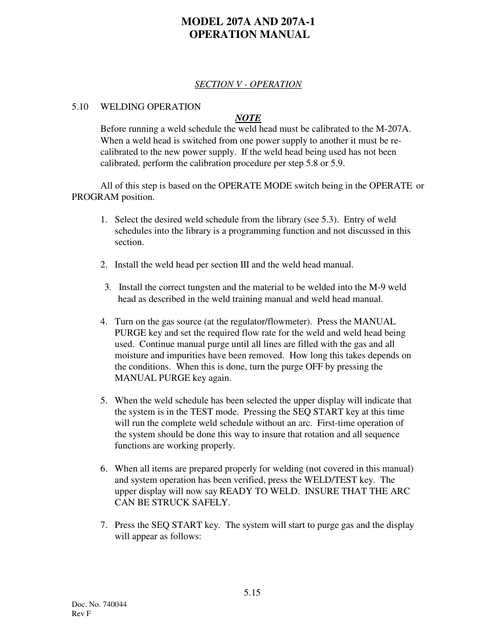 Arc Machines 207 User Manual | Page 50 / 77