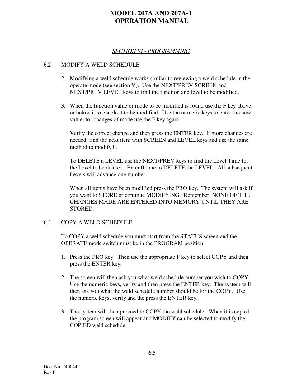 Arc Machines 207 User Manual | Page 57 / 77
