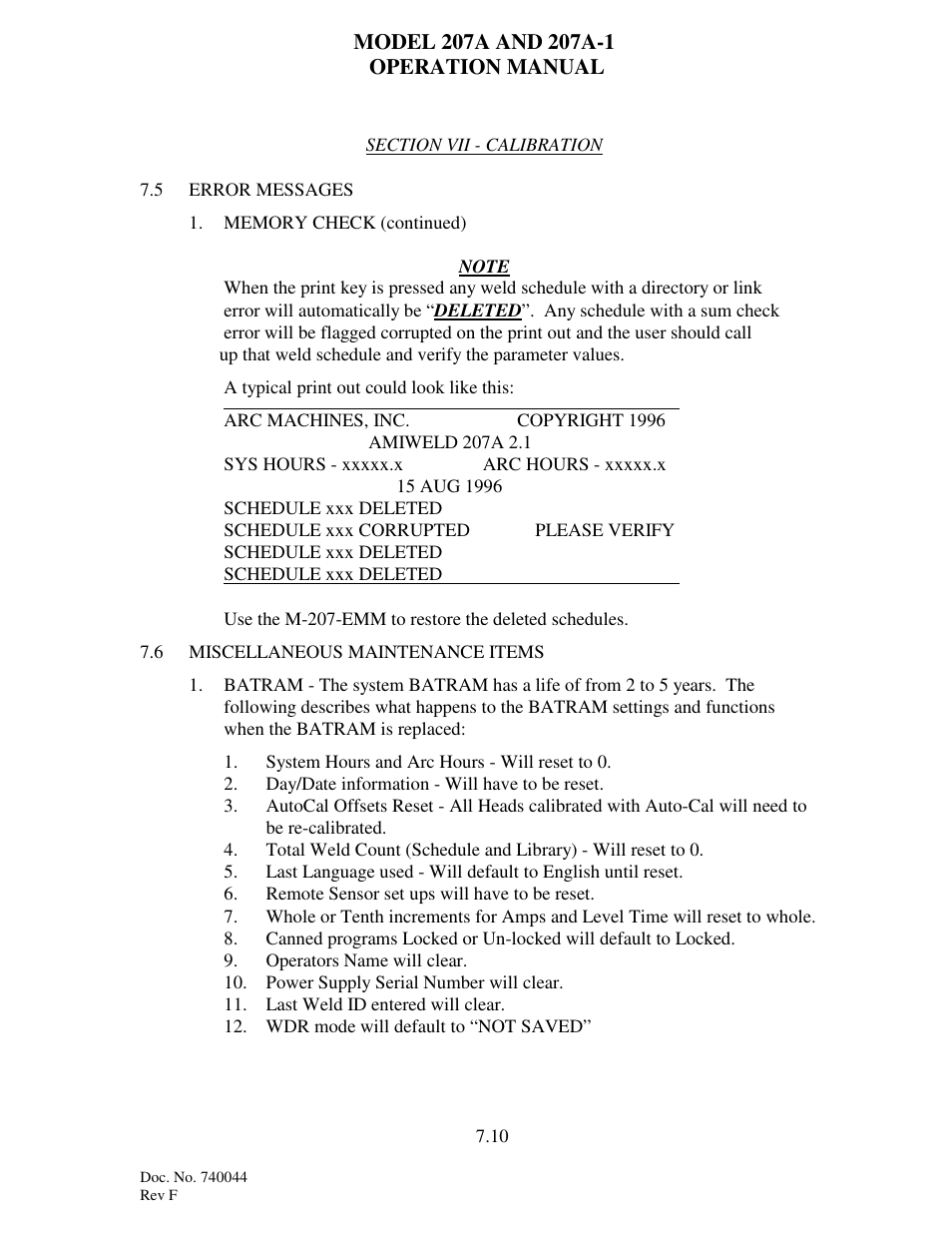 Arc Machines 207 User Manual | Page 69 / 77