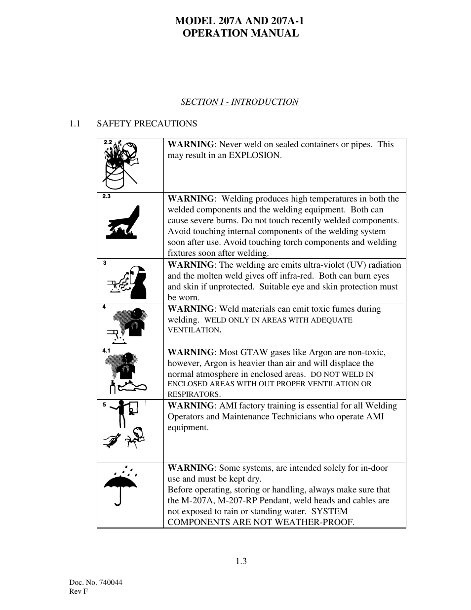 Arc Machines 207 User Manual | Page 9 / 77