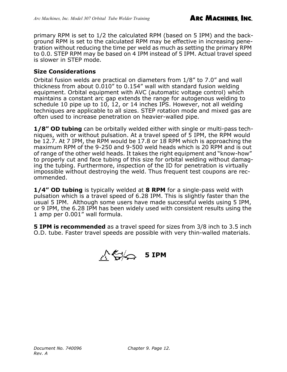 Size considerations | Arc Machines 307 User Manual | Page 116 / 190