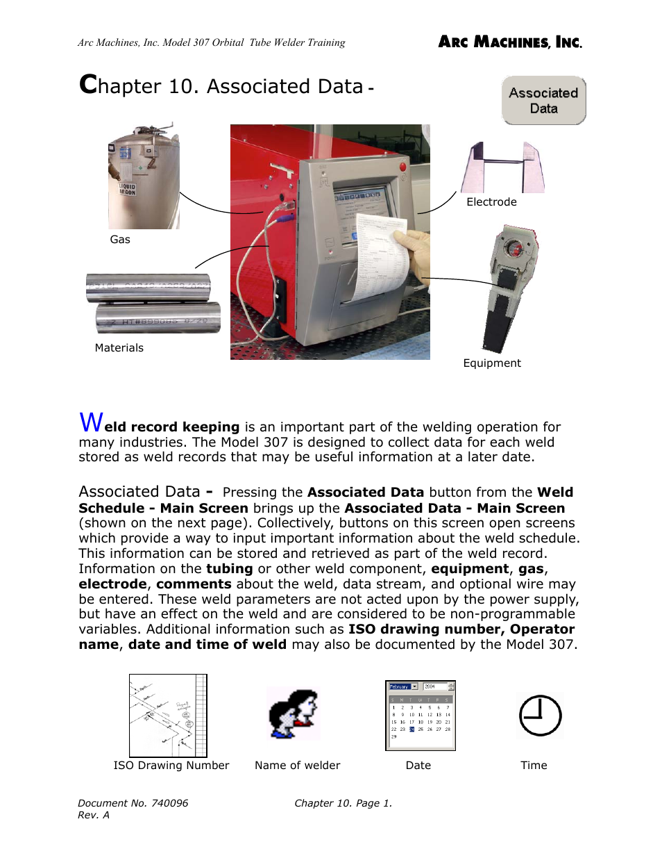 Chapter 10. associated data, Hapter 10. associated data | Arc Machines 307 User Manual | Page 121 / 190